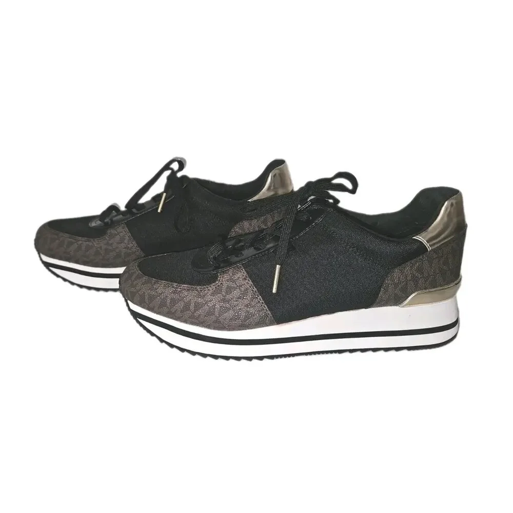 New! Michael Kors Monique Logo Womens Sneaker Black Brown 10M
